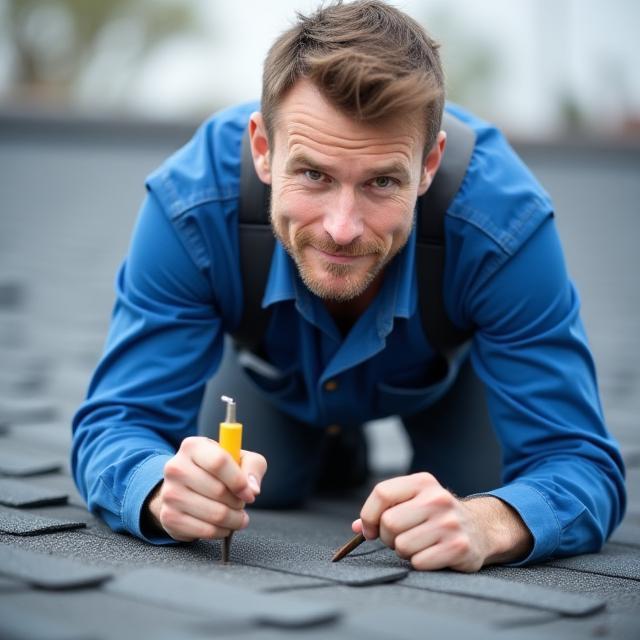 Technician performing roof inspection